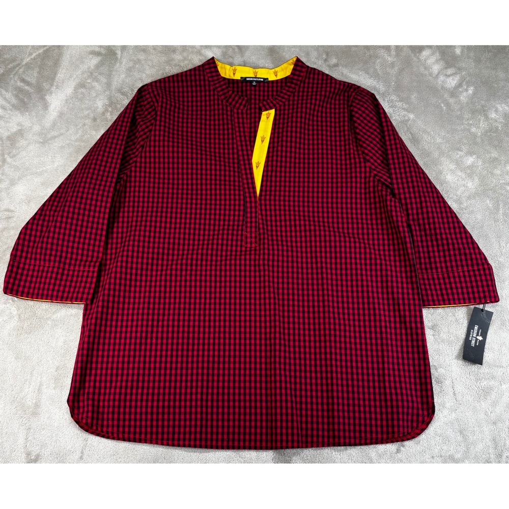 Emerson Street Tunic Top Womens 1X Red Gingham‎ NWT ASU Sun Devils Trident Logo